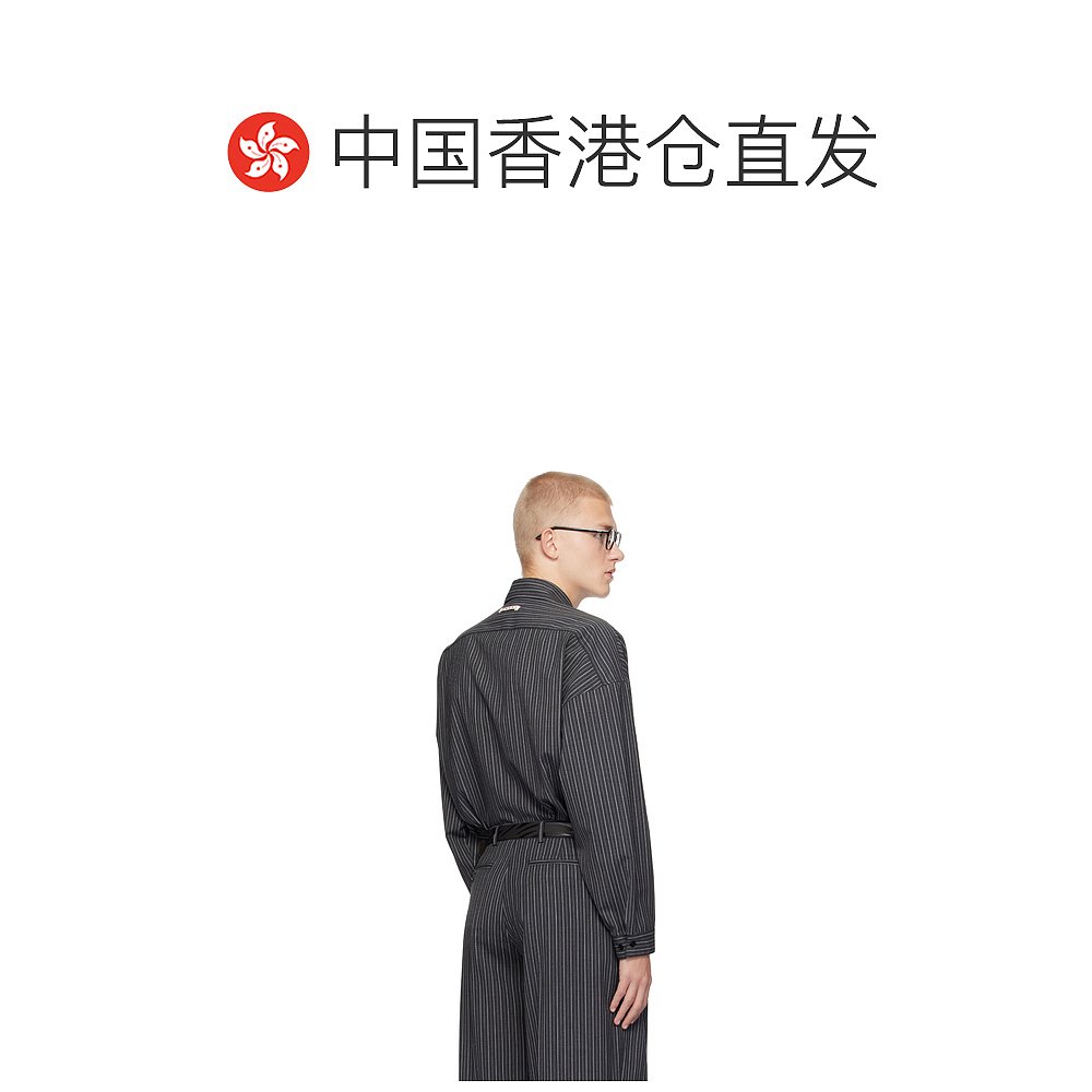 1h可退 香港直邮潮奢 Marni 玛尼 男士 黑色细条纹衬衫 CUMU0061A - 图1