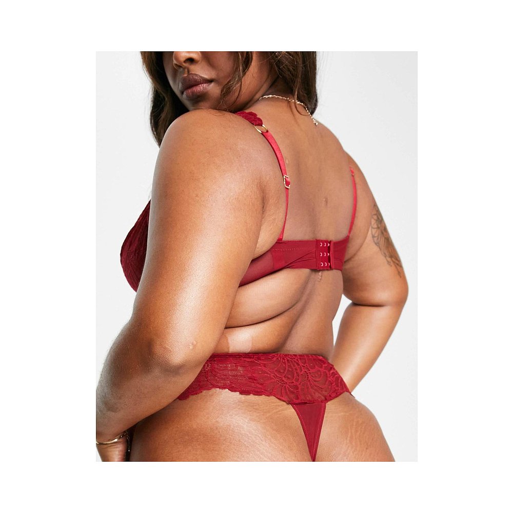 1h可退 潮奢 ASOS 女士 Curve Sienna built up 设计蕾丝酒红色丁 - 图0