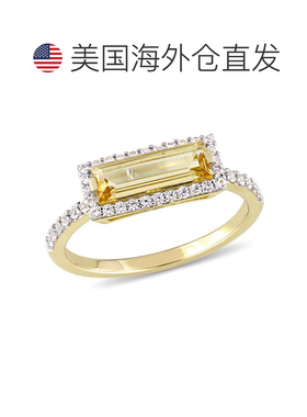 自营mimi & max1 1/2 CT TGW 长方形切割黄水晶和白色蓝宝石光环