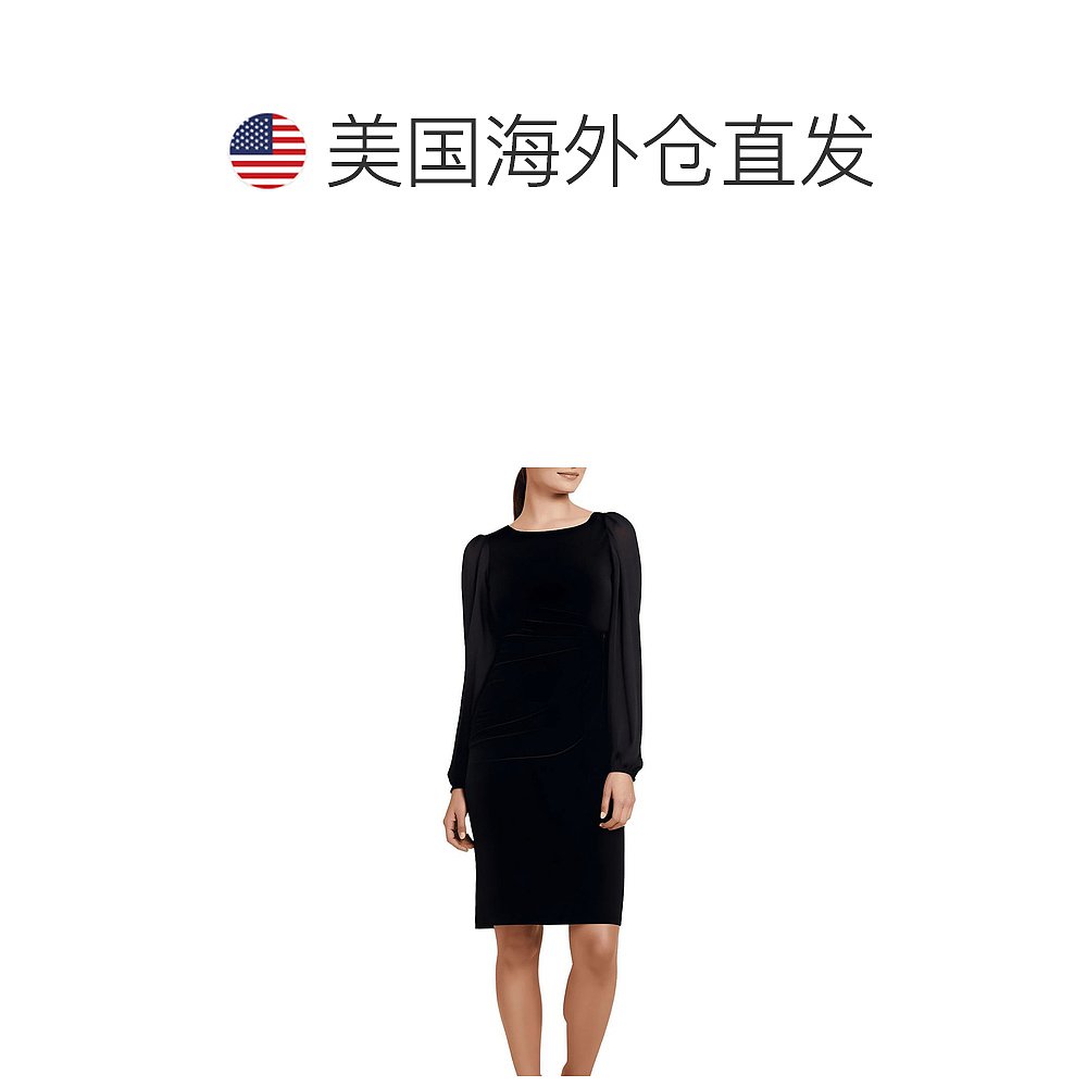 自营 jessica howard女式带扣天鹅绒护套连衣裙-黑色 美国奥莱直 - 图1