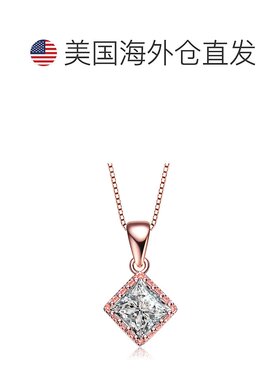 自营 geneviveC.Z.镀玫瑰纯银方形螺柱式吊坠 - 粉红色 美国奥莱