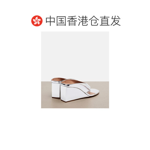 1h可退 香港直邮alaia 女士 Cube 皮质坡跟人字拖 metal金属色 舒 - 图1
