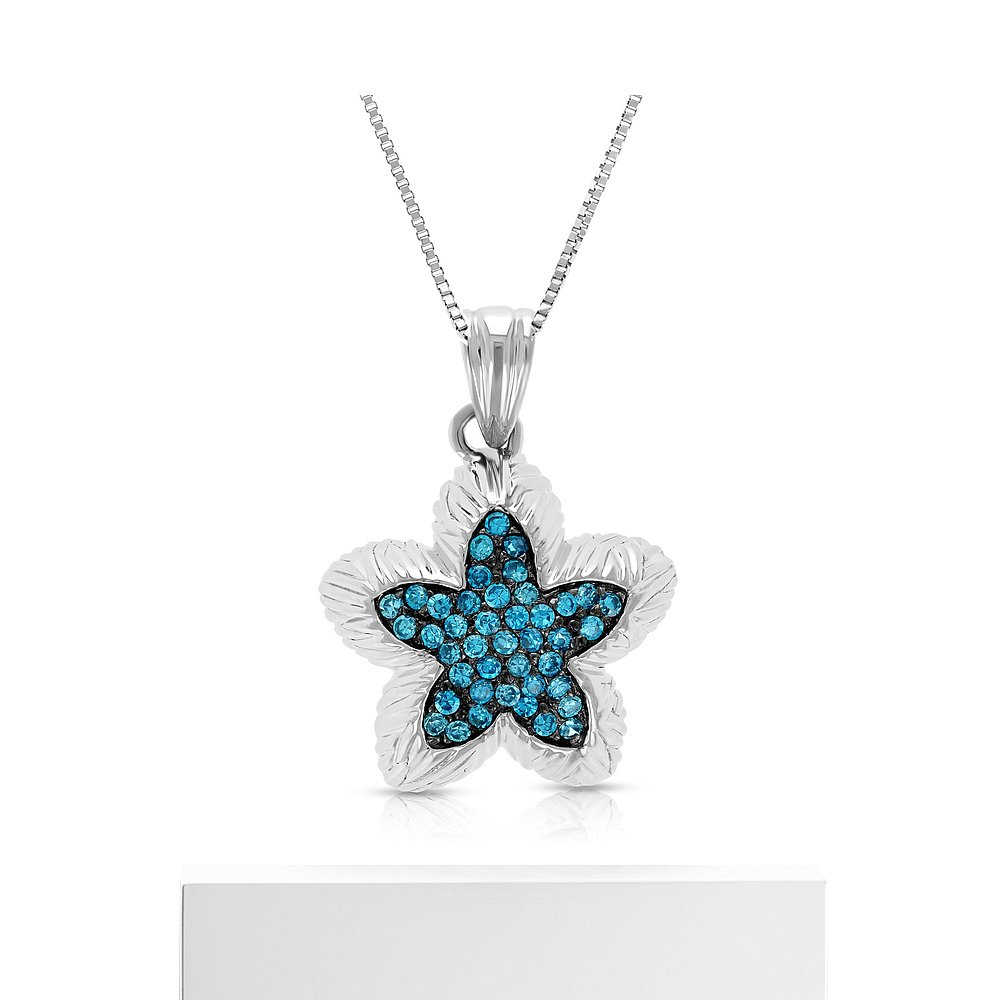 vir jewels1 cttw Blue Diamond Starfish Pendant Necklace 14K - 图3