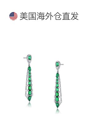 自营genevive纯银绿色和白色方晶锆石梯形吊坠耳环 -​​ 绿色 【美