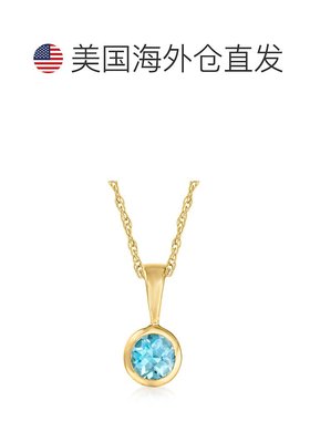 Ross-Simons 14 克拉黄金瑞士蓝色托帕石吊坠项链。 16 英寸 - 20