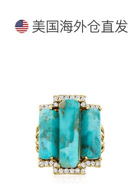 自营 Ross-Simons 18kt 金绿松石和白色托帕石戒指 - 白色 美国奥