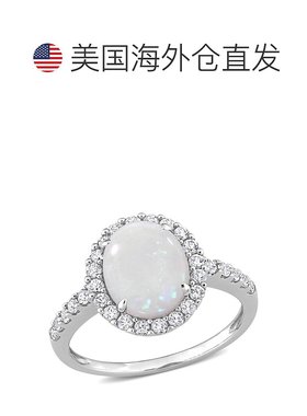 自营 mimi & max10K 白金 2 1/4 CT TGW Halo 椭圆蛋白石和人造白