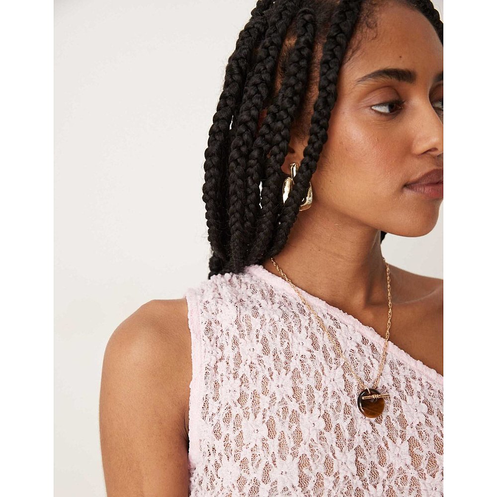 1h可退 潮奢 ASOS 女士 设计透视蕾丝单肩不对称婴儿粉色上衣 - 图2