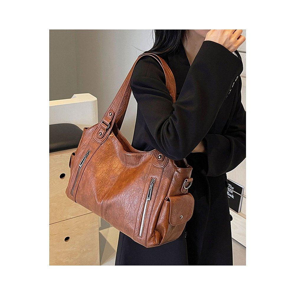 日本直邮florge 2WAY多口袋皮革质感双拉链托特包商务包单肩包 [F - 图0