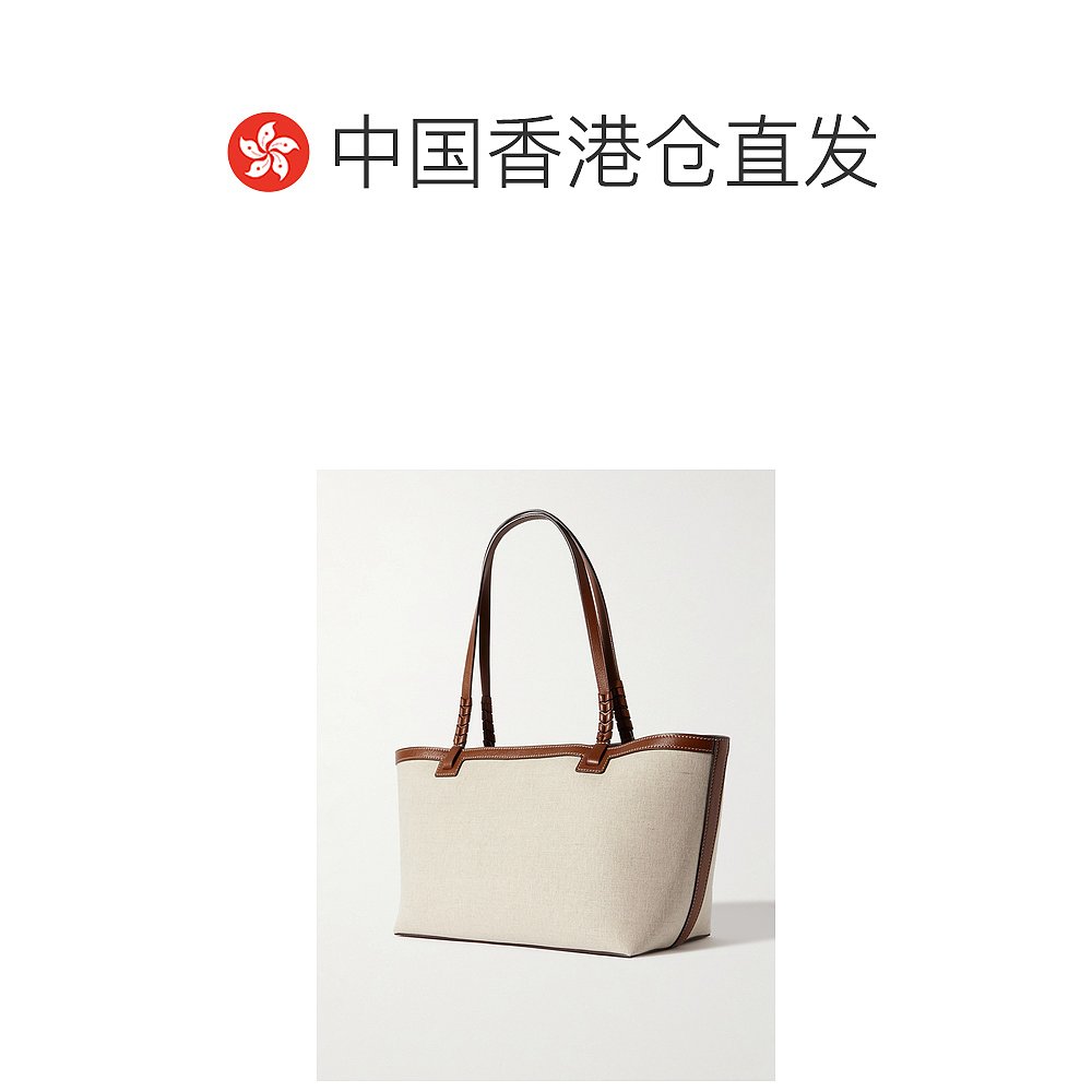 香港直邮潮奢 Metier 女士 Cala 32 leather-trimmed linen tote - 图1