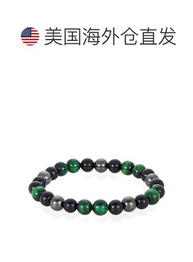 自营 Crucible Los Angeles 8 毫米串珠弹力手链，配有绿色虎眼石