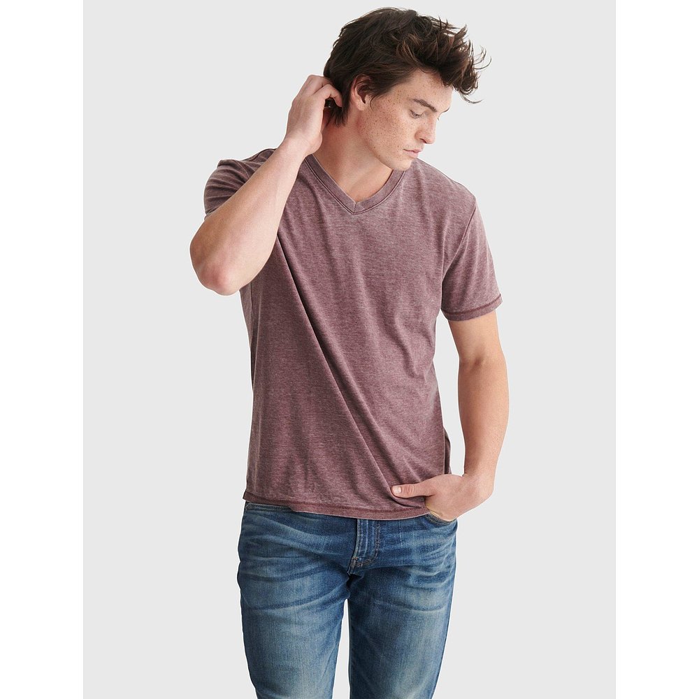 Lucky Brand Mens Venice Burnout V-Neck Tee. - light red 【美 - 图2