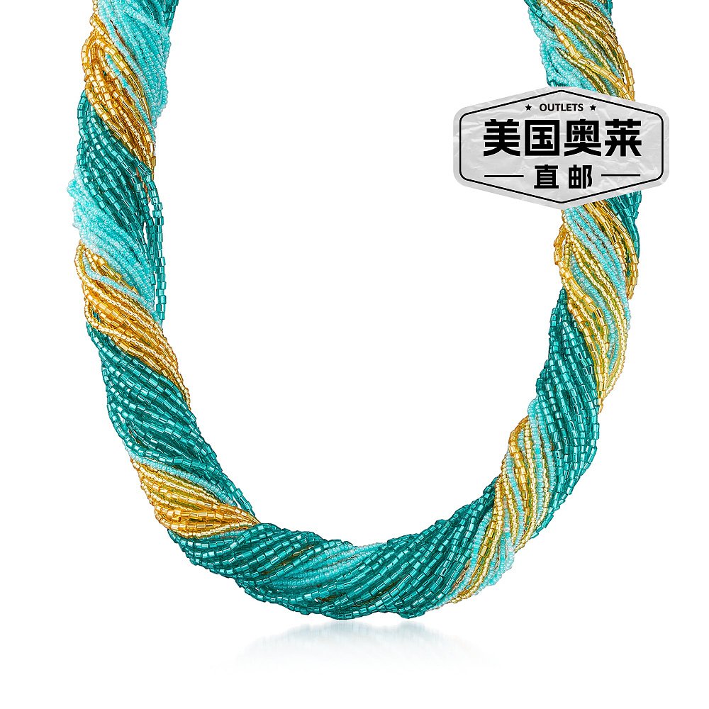 Ross-Simons 意大利 Aqua 和金色 Murano 玻璃珠 Torsade 项链配 - 图0