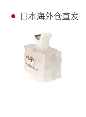 日本直邮九谷烧 中村陶志人 扁壶（Y口小型）雪二雀图 花器 花瓶