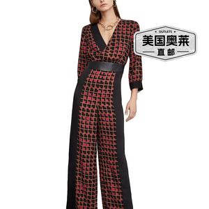 bcbgmaxazria女式拼色阔腿连身裤 - 黑色/几何网格 【美国奥莱】