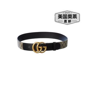 【99新未使用】Gucci 双 G 扣 GG Supreme 帆布和皮革腰带，75 -