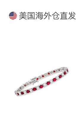 Ross-Simons 925 纯银模拟红宝石和 CZ 网球手链 - 8.5 英寸 【美