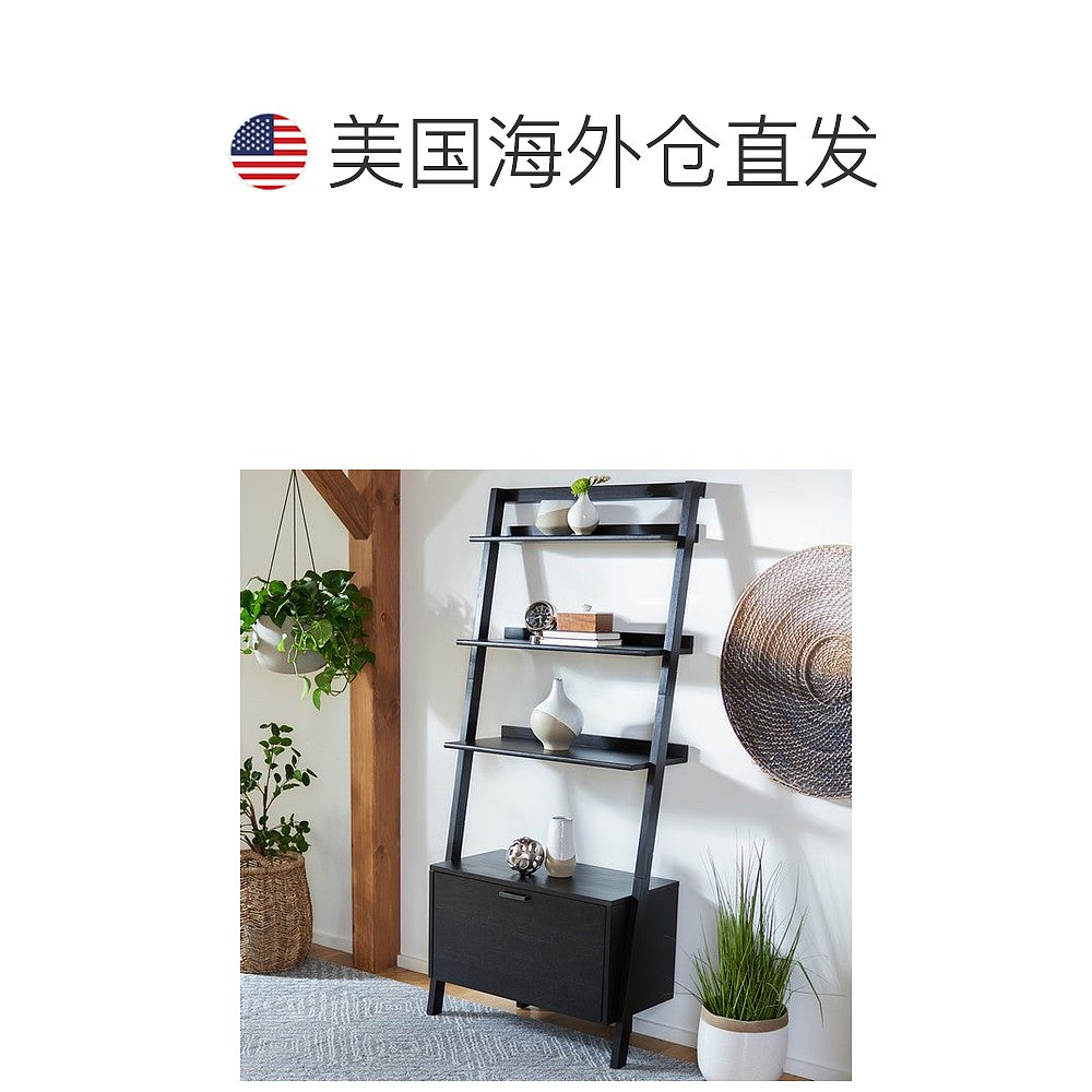 safaviehVlad 3 Shelf 1 Door Etagere - 黑色 【美国奥莱】直发 - 图1