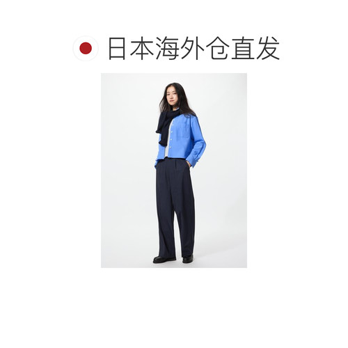 日本直邮阔腿条纹长裤，裤长偏长优衣库休闲裤阔腿裤 - 图1