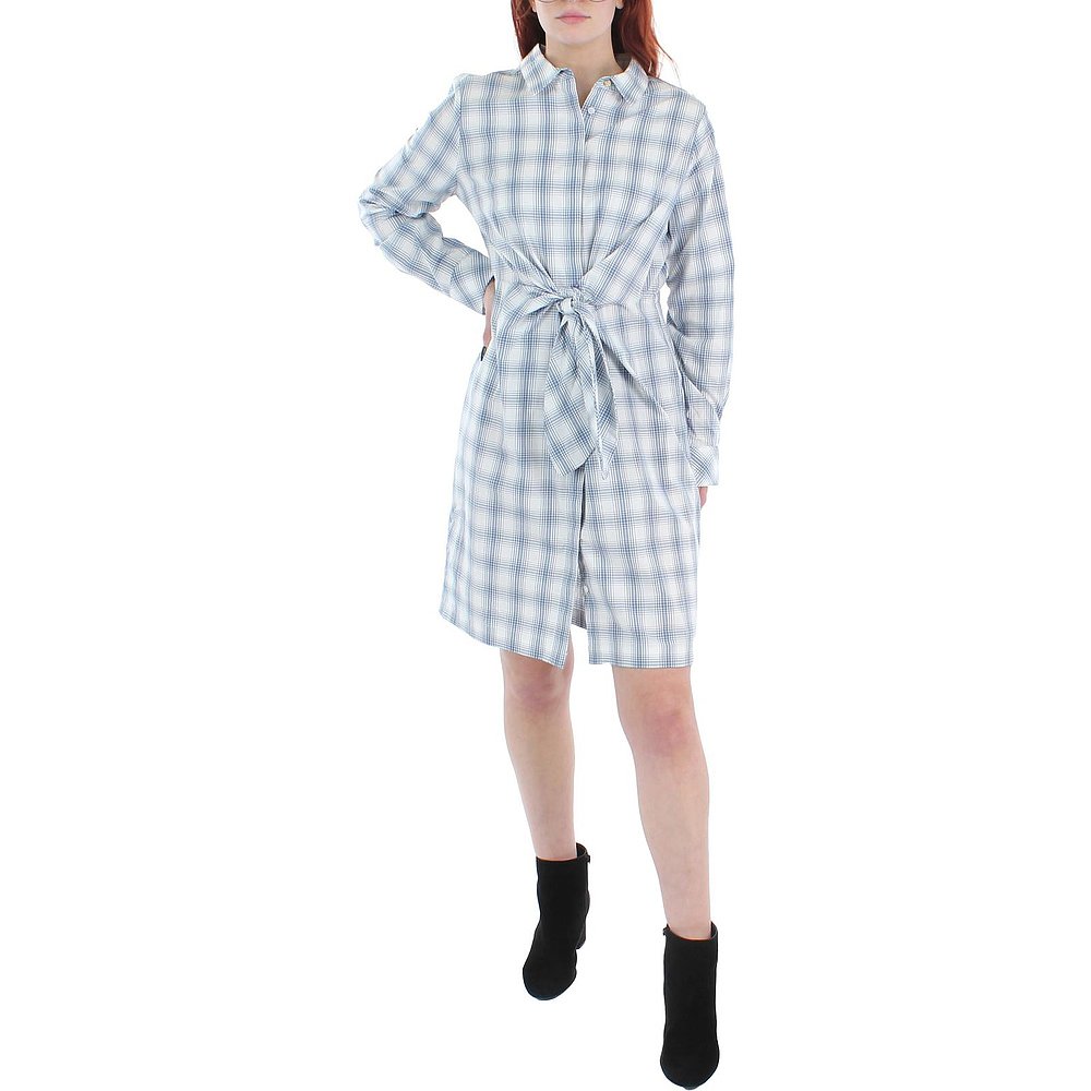 calvin klein女士 Plaid Above Knee Shirtdress chambray/wh 【 - 图2