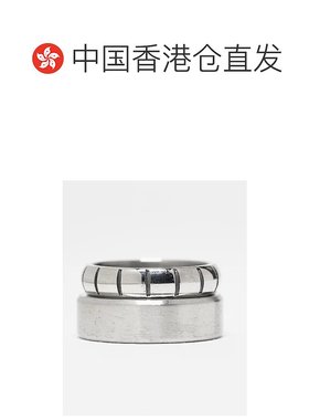 1h可退 香港直邮潮奢 ASOS 男士 设计防水不锈钢雕刻素色戒指套装