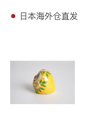 日本直邮九谷烧 2.2号 圆形黄色樱花猫头鹰摆件护身符猫头鹰 / 花