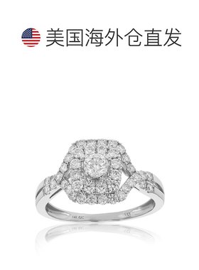 自营vir jewels1 克拉钻石十字交叉婚礼订婚戒指 14K 白金方形新