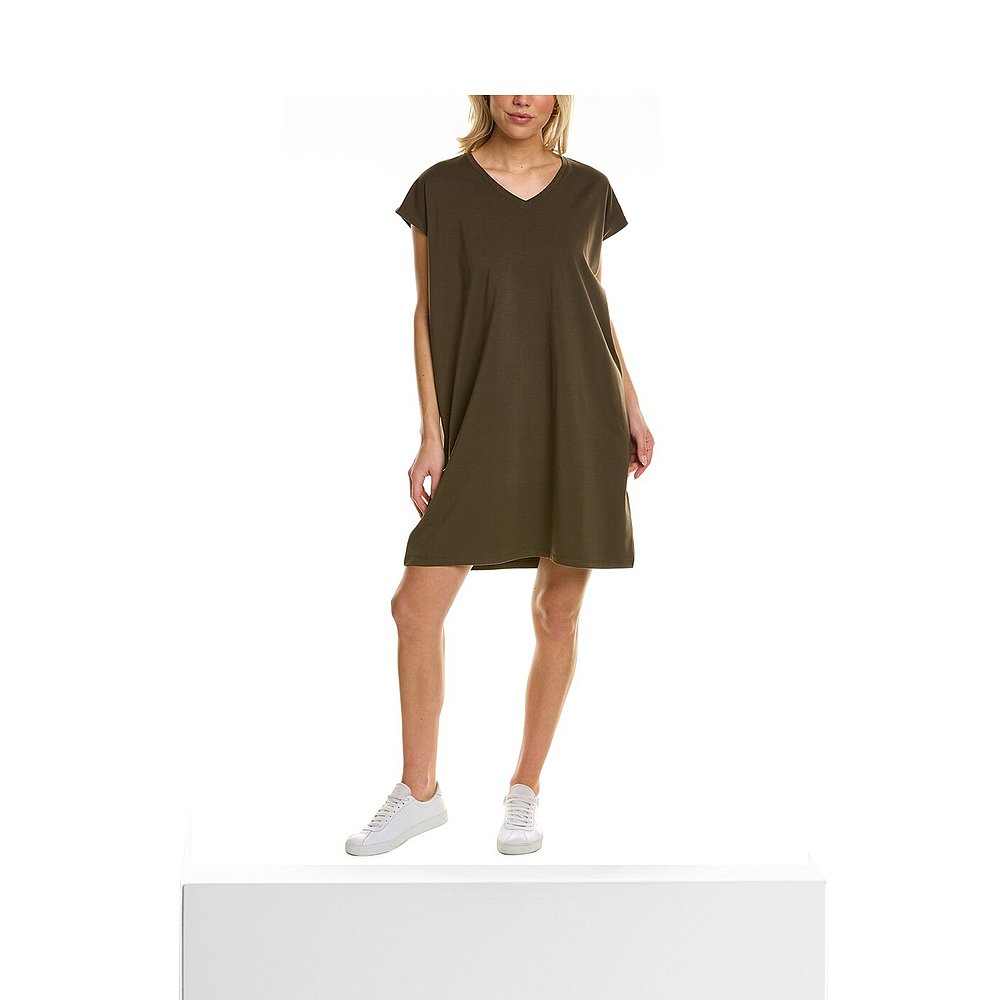 EILEEN FISHER V-Neck T-Shirt Dress green【美国奥莱】直发-图3