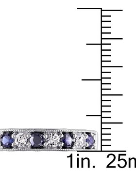 美国直邮4/5 CT TGW 打造 925 纯银蓝色和白色蓝宝石周年纪念戒指