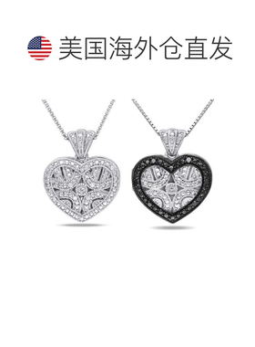 自营Mimi & Max 1/8ct TW Black White Diamond Heart Locket Nec