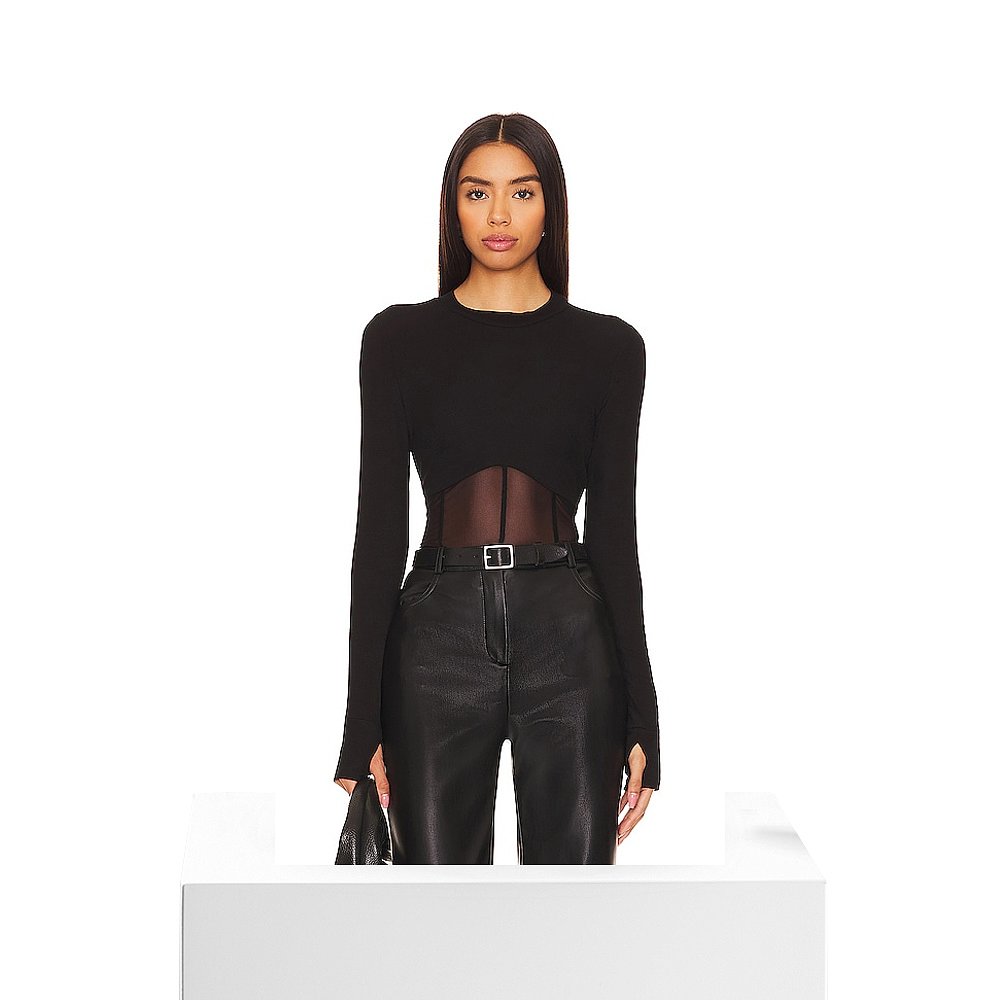 1h可退 潮奢 Michael Lauren 女士 Danton 罗纹网纱束腰上衣 ML69 - 图3