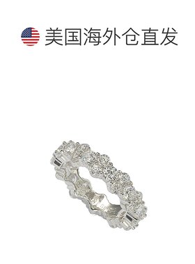 自营 Suzy Levian 纯银白色方晶锆石圆形切割永恒戒指 - 白色 美