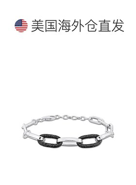 自营 925 纯银 Mimi & Max 椭圆形链环手链配黑色闪光珐琅 - 8+1