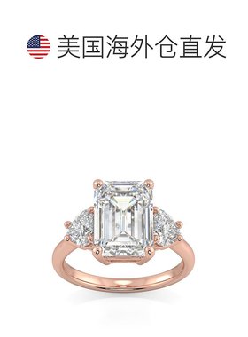 自营 pompeii3经认证的 4 1/2 克拉祖母绿和心形 3 石钻石戒指 14