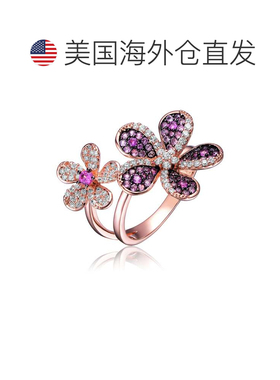 自营genevive纯银玫瑰金和镀黑多色立方氧化锆花卉戒指 - 多色 美