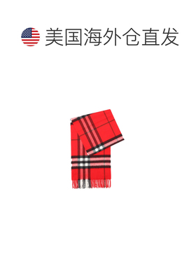自营burberry红色格子呢羊绒流苏围巾-白色 美国奥莱直发