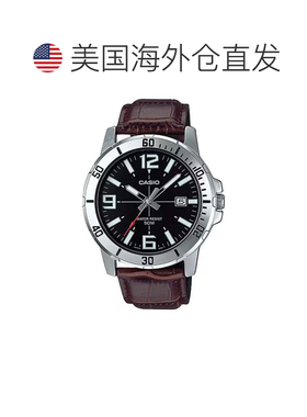 自营Casio Men’s Brown Leather Watch with Black Dial - MTP-V