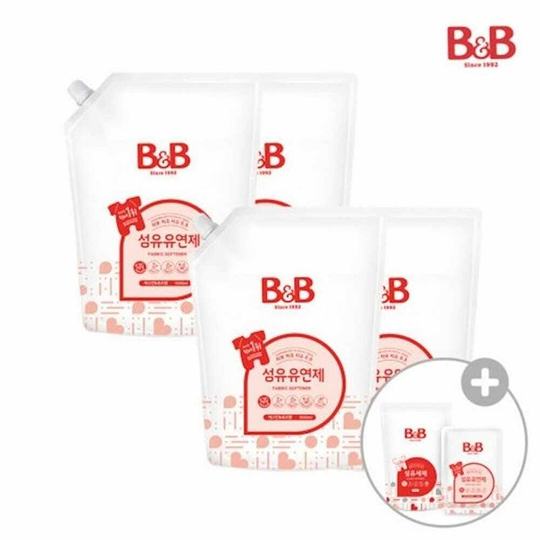 自营 B&B保宁进口天然柔顺剂1500ml*4袋温和宝宝专用茉莉花香