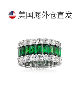 自营925 纯银 Ross-Simons 仿真祖母绿和 CZ 永恒戒指 - 绿色 美