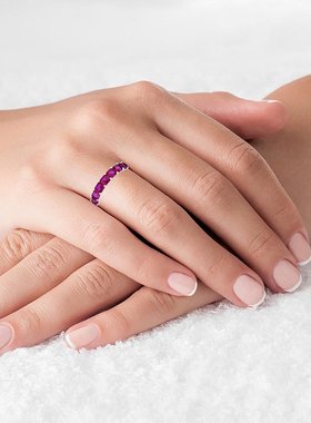 美国直邮镀铑纯银红色公主方晶锆石永恒戒指