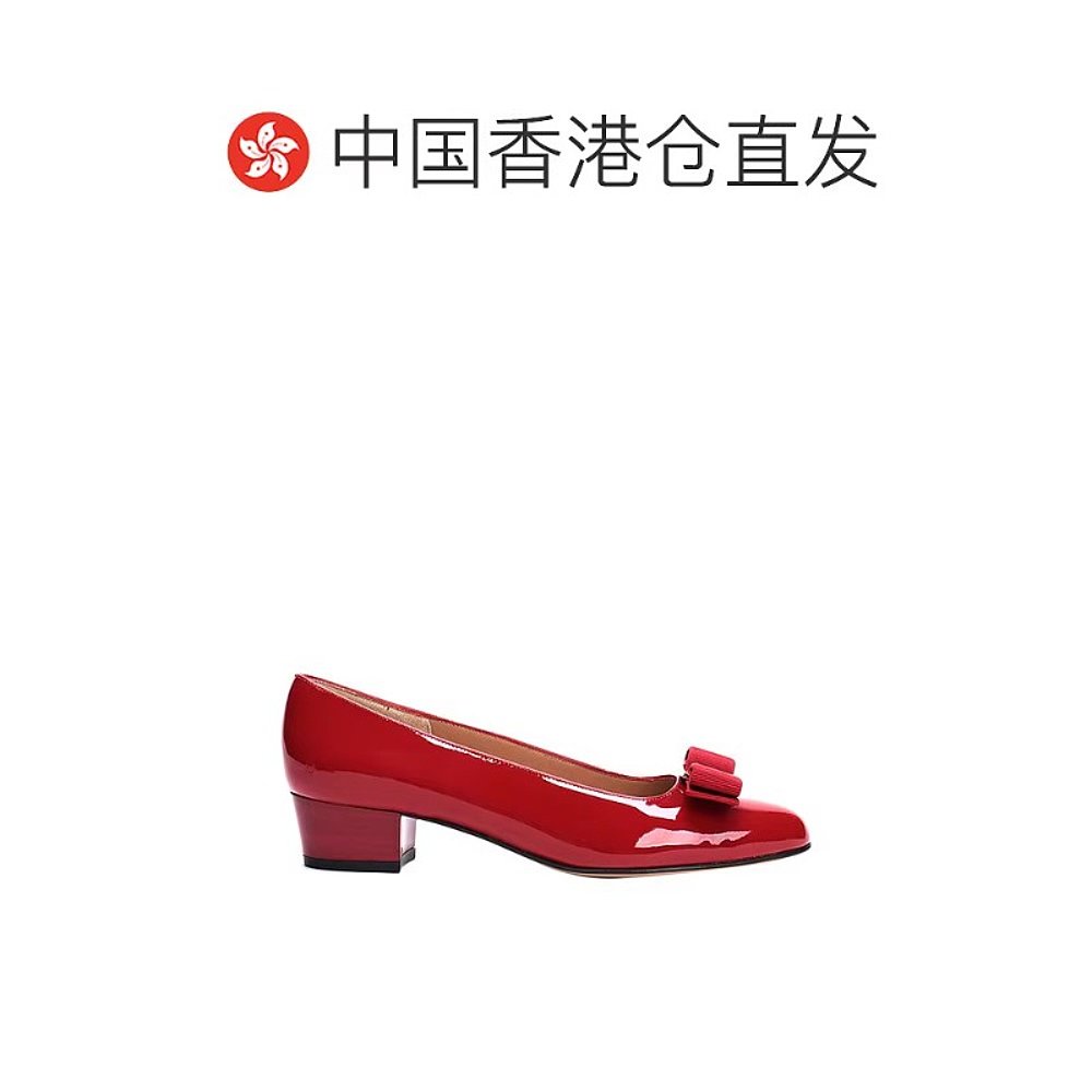 香港直邮FERRAGAMO 菲拉格慕 VARA系列女士红色漆皮粗跟低跟鞋 - 图1