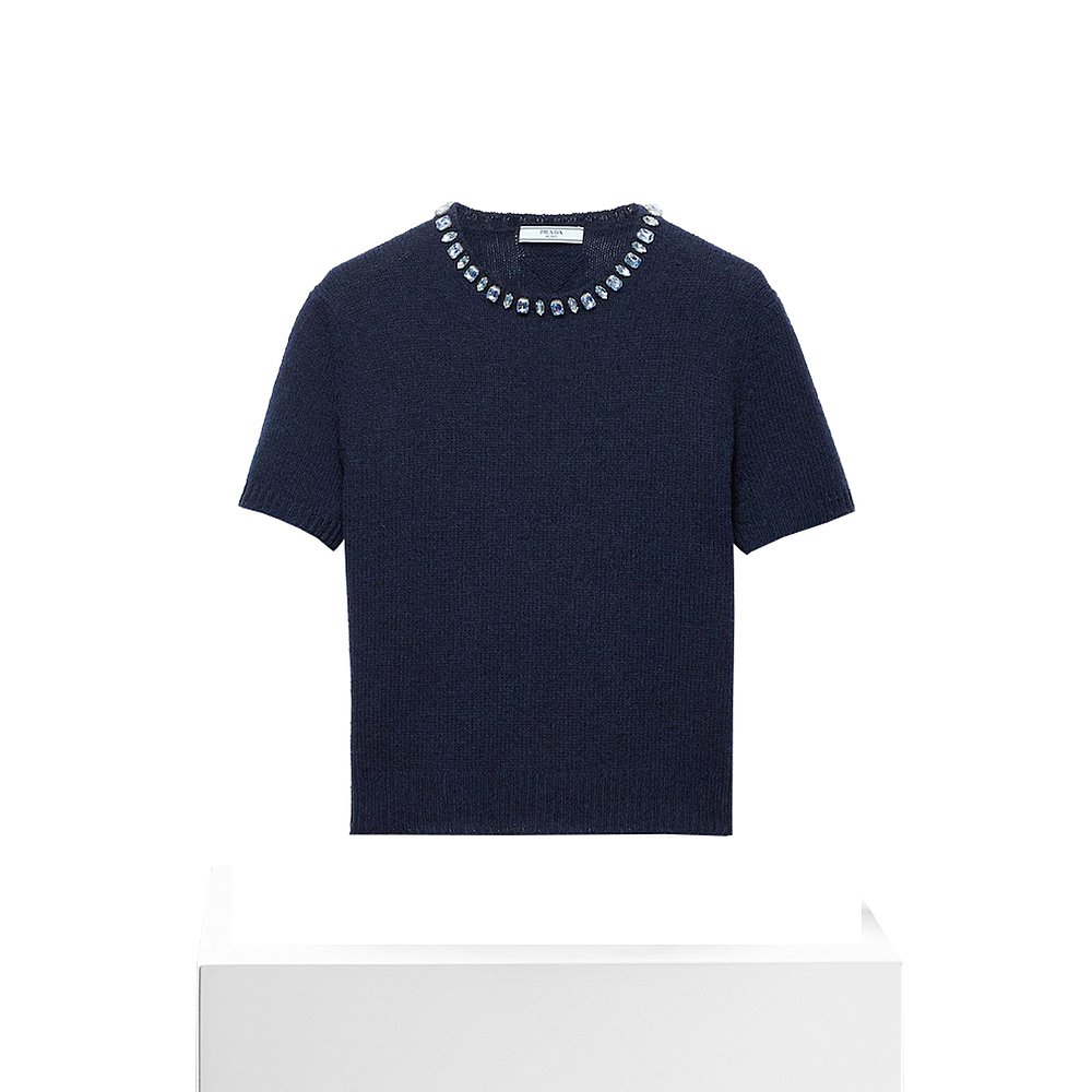 1h可退 PRADA 女士针织衫 P24V2B18M6F0008 SS2026 蓝色 GIROCOLL - 图3