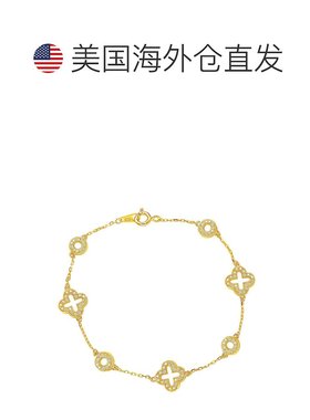 自营 Suzy Levian 金色纯银白色方晶锆石三叶草和圆形手链 - 粉红