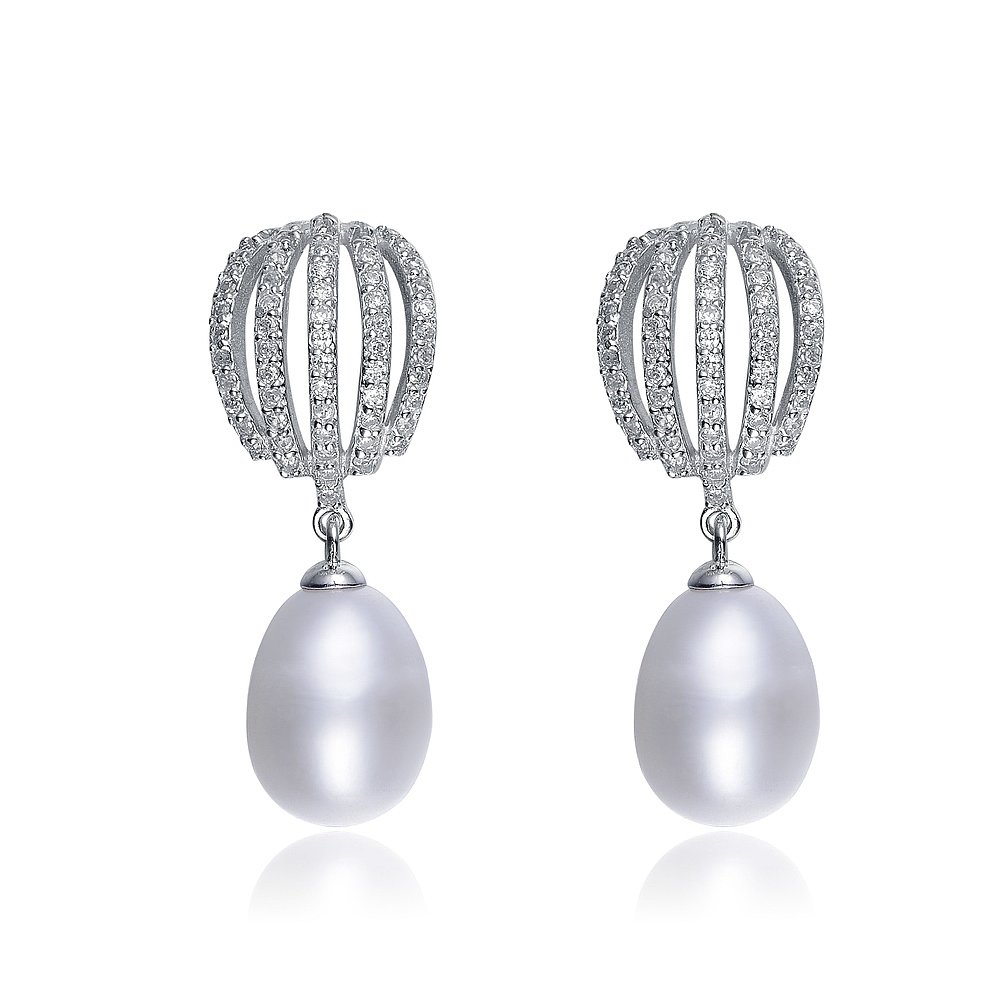 GENEVIVE Sterling Silver Pearl and Cubic Zirconia Drop Earri - 图2