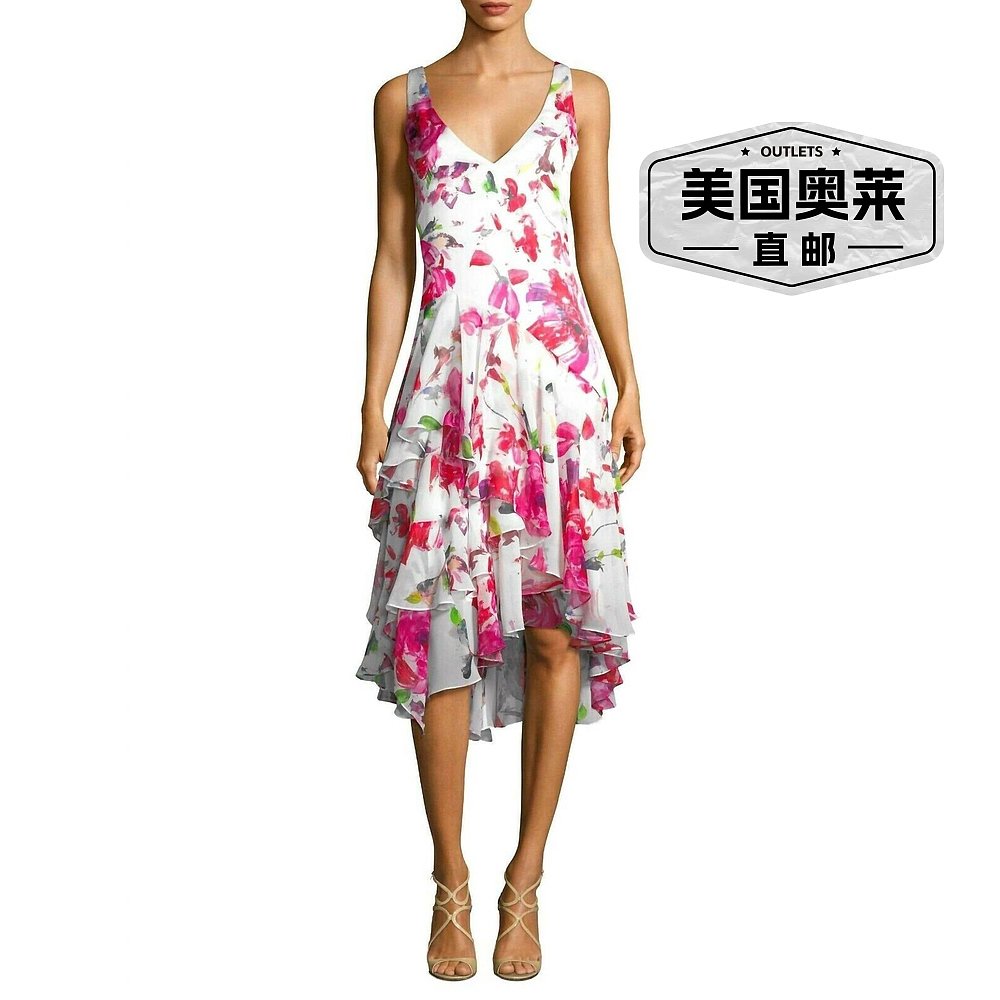 theiaShort Sleeve V-Neck Printed Cocktail Dress In Azalea az - 图0