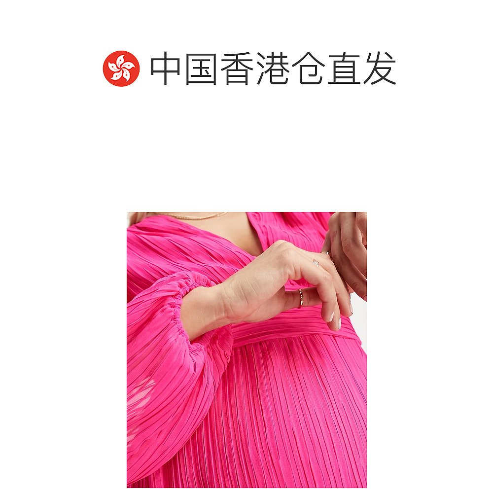 香港直邮潮奢 maternity女士dress设计孕妇装褶裥中长亮粉色皮-图1