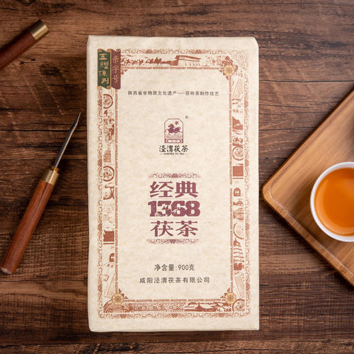 泾渭茯茶黑茶经典1368泾阳茯茶金花茯砖西安伏茶陕西特产官茶900g - 图1