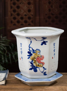 景德镇新品手绘绿萝古典陶瓷花盆