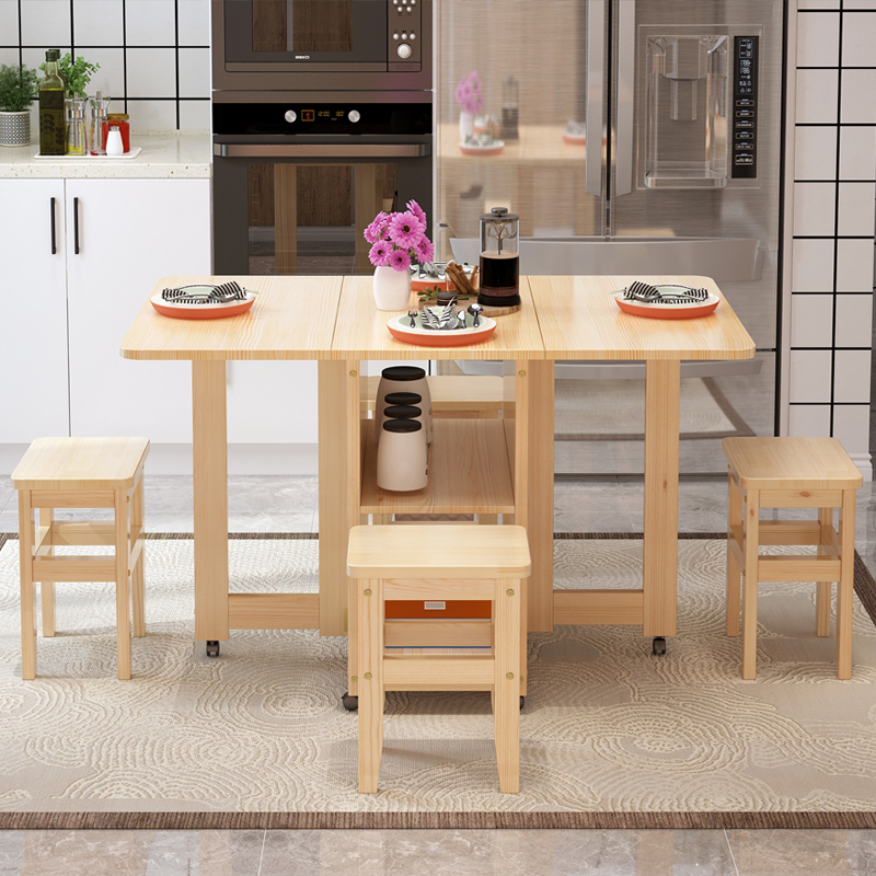 折叠餐桌小户型家用饭桌6人4实木餐桌椅组合简约可伸缩多功能桌子