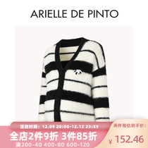 French ARIELLE DE PINTO Pregnancy Woman Dress Autumn Winter New Casual Lazy Wind Striped Little Bear Stitch Cardiovert